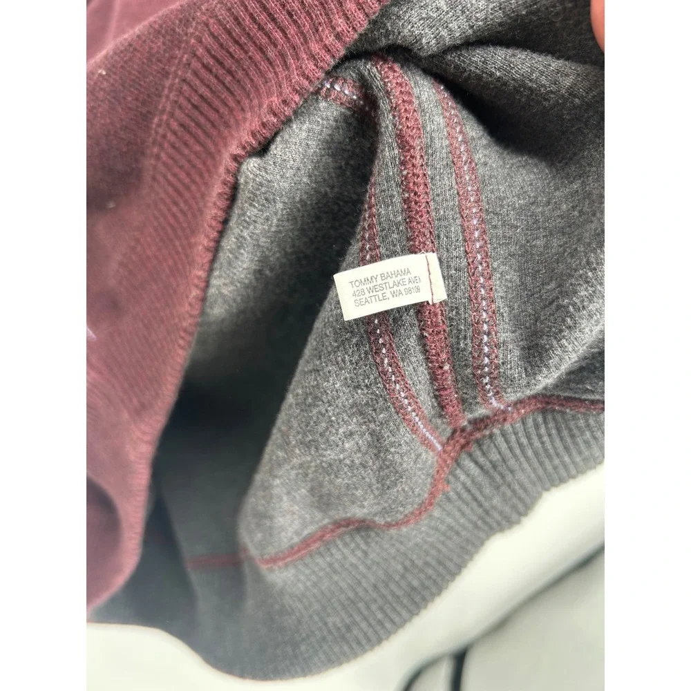 Tommy Bahama Mens Burgundy 100% Cotton Quarter Zip Pullover Sweater Large